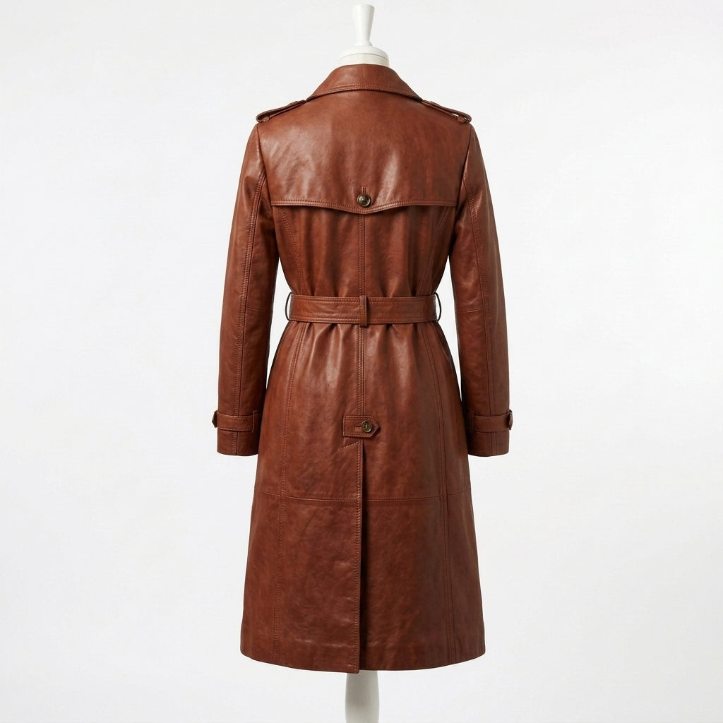 Womens Premium Lambskin Cognac Heritage Vintage Brown Trench Coat | Aged Beauty |  Vintage Luxury Fashion