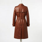 Womens Premium Lambskin Cognac Heritage Vintage Brown Trench Coat | Aged Beauty |  Vintage Luxury Fashion